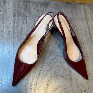 Mango Burgundy Patent Slingback Kitten Heels | Pointed Toe | EU 37 (US 6.5)